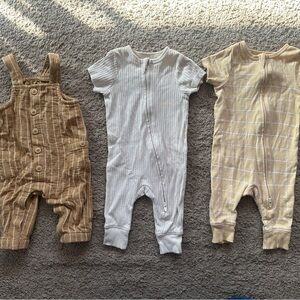 Set of Three Baby Rompers in Neutral Tones
